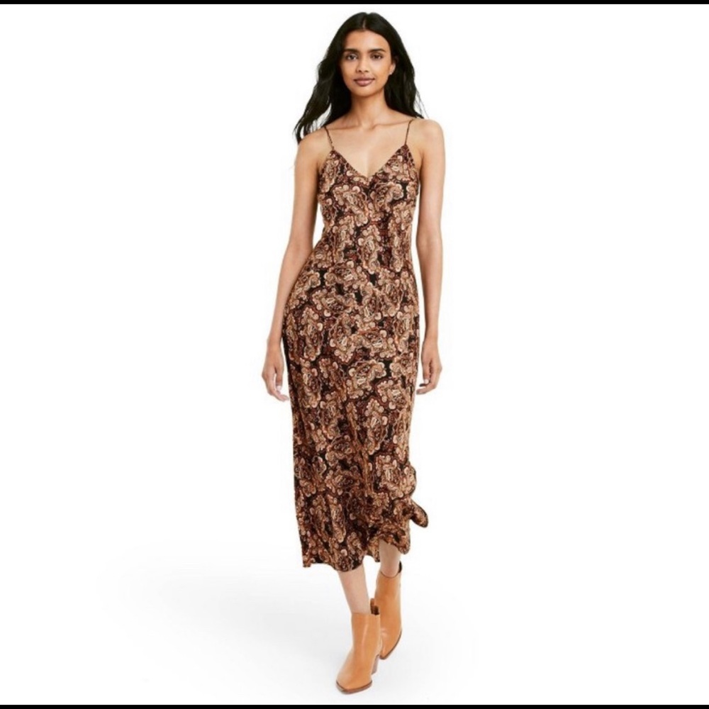 Nili Lotan x Target Brown Paisley Print Slip Dress